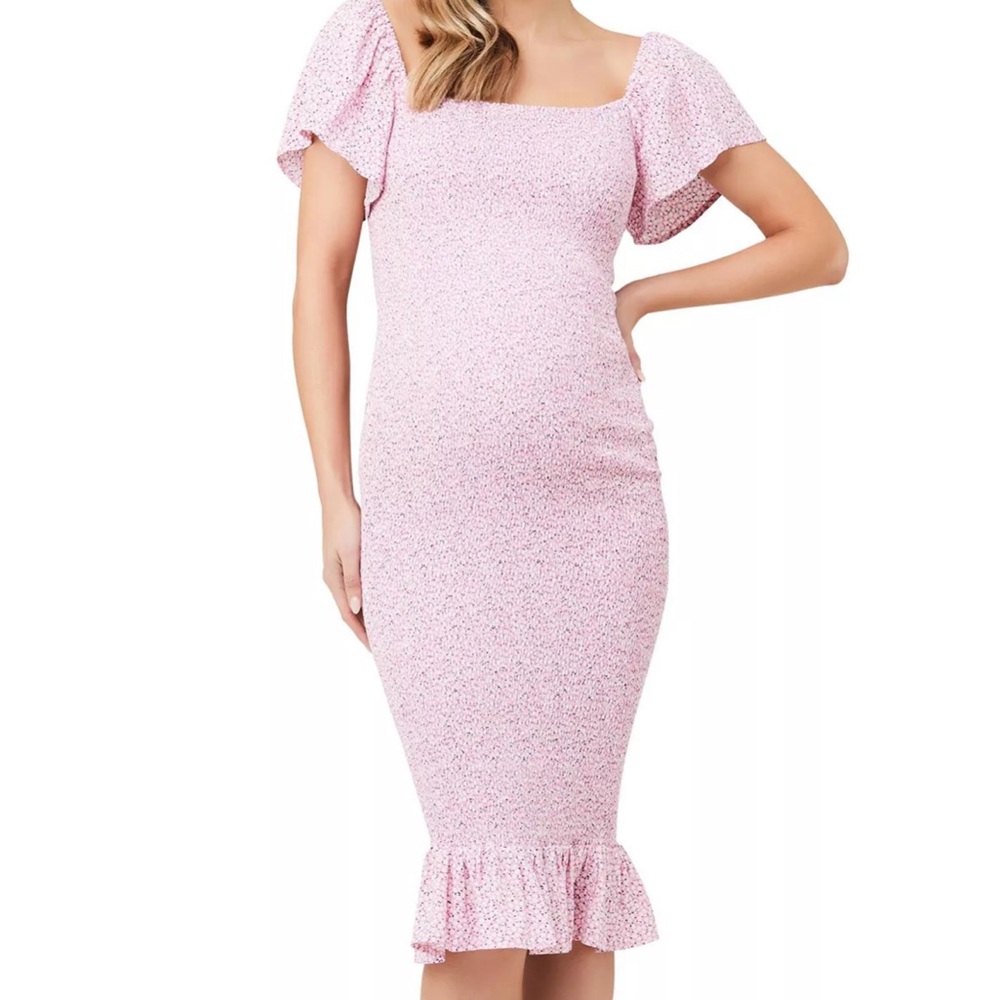 Ripe Maternity Pink Floral Smocked Midi Dress